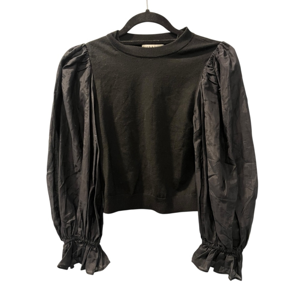 Alice + Olivia Silk Blend Balloon Long Sleeve Size XS Kirie Poet Black Blouse